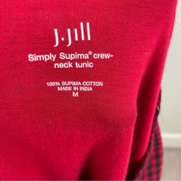 J Jill Red Black Plaid Knit Simply Supima Crew Neck NWT Tunic Medium - Picture 7 of 7